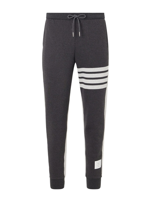 Photo: Thom Browne - Tapered Striped Cotton-Jersey Sweatpants - Gray