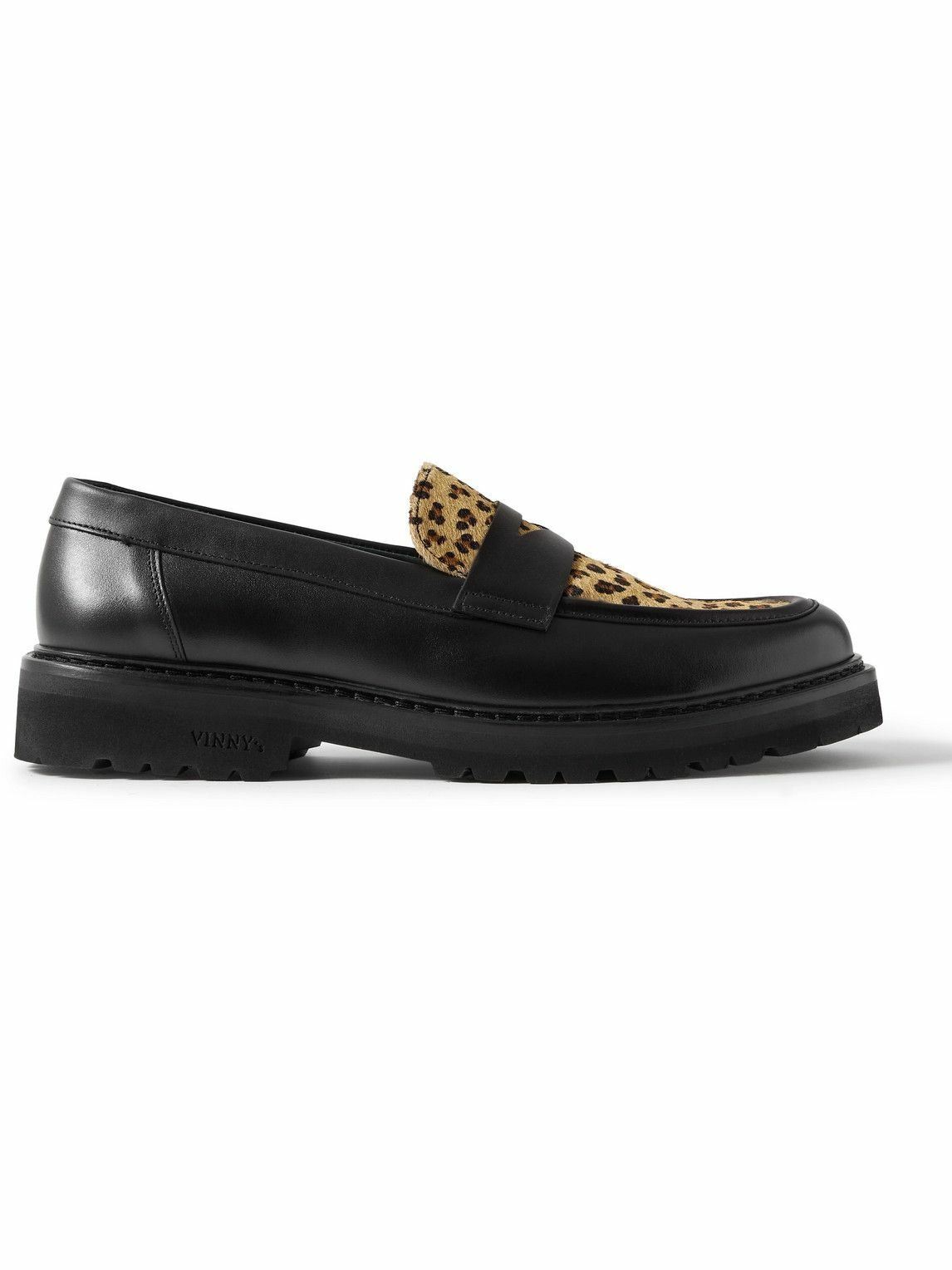 Photo: VINNY's - Richee Leopard-Print Calf Hair-Trimmed Leather Penny Loafers - Black