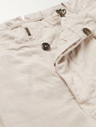 Incotex - Straight-Leg Pleated Herringbone Cotton and Linen-Blend Trousers - Neutrals
