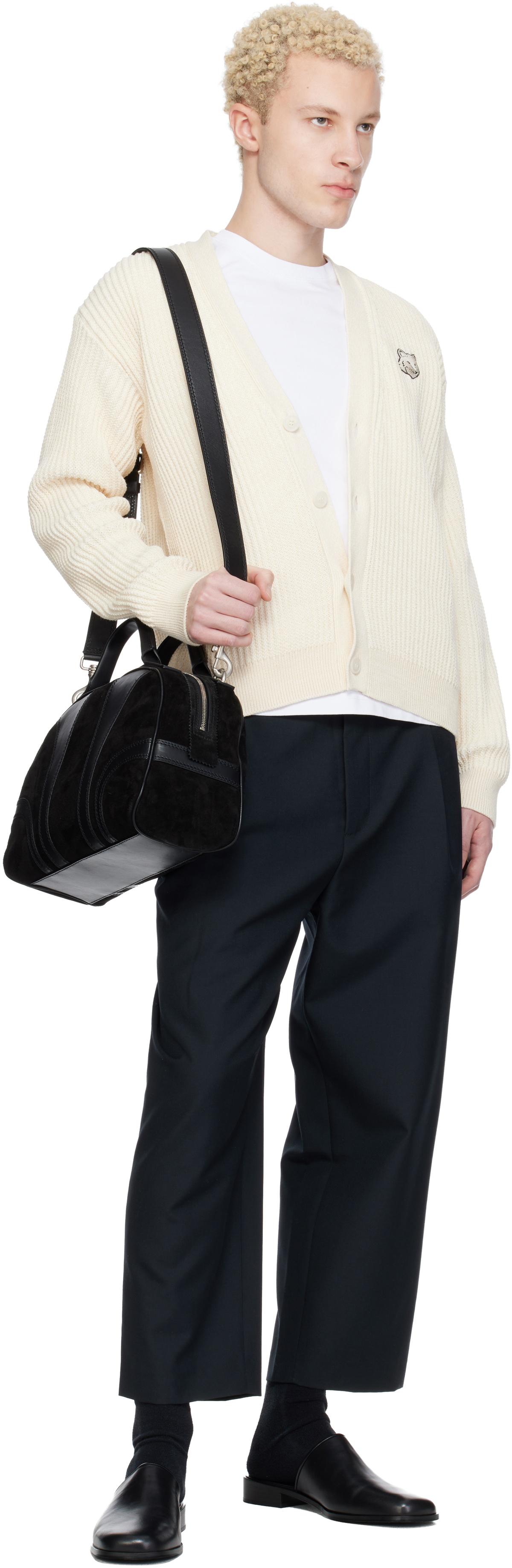 Maison Kitsuné Off-White Fox Head Cotton Ribbed Cardigan