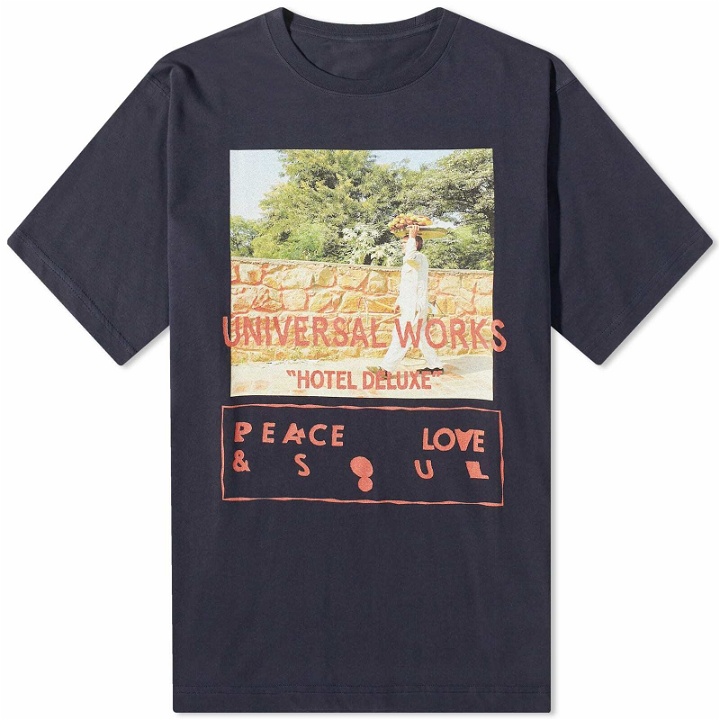 Photo: Universal Works Men's Print T-Shirt in Navy