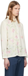HARAGO White Embroidered Floral Shirt