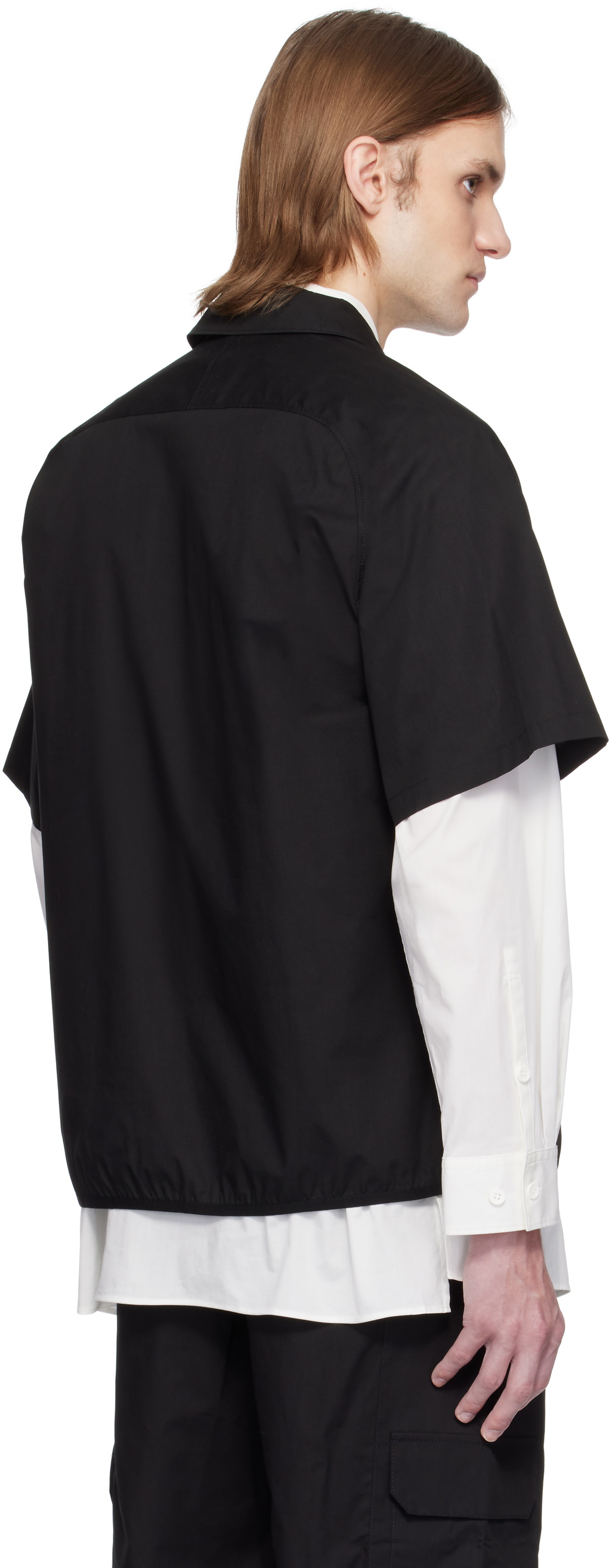 GR10K Black Poplin Zipped Short Sleeve Shirt