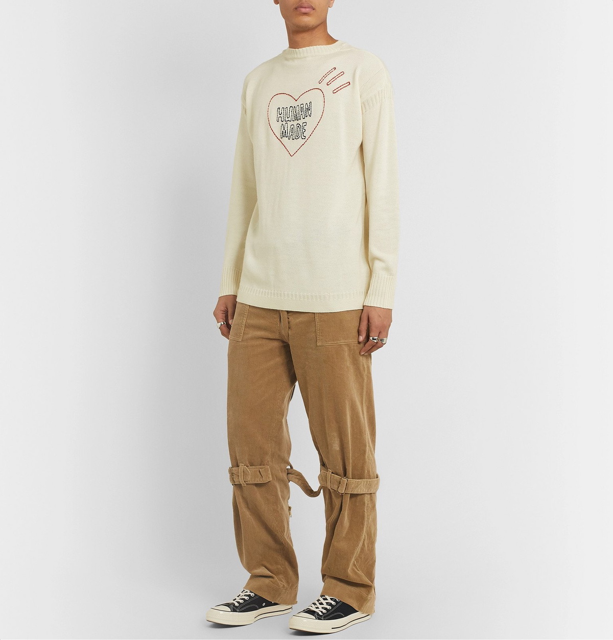 Human Made - Logo-Embroidered Wool-Blend Sweater - Neutrals Human Made