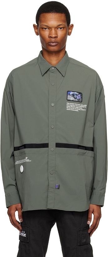 Photo: AAPE by A Bathing Ape Khaki Holographic Patch Shirt
