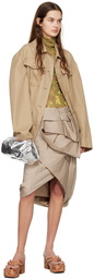 Dries Van Noten Taupe Draped Midi Skirt