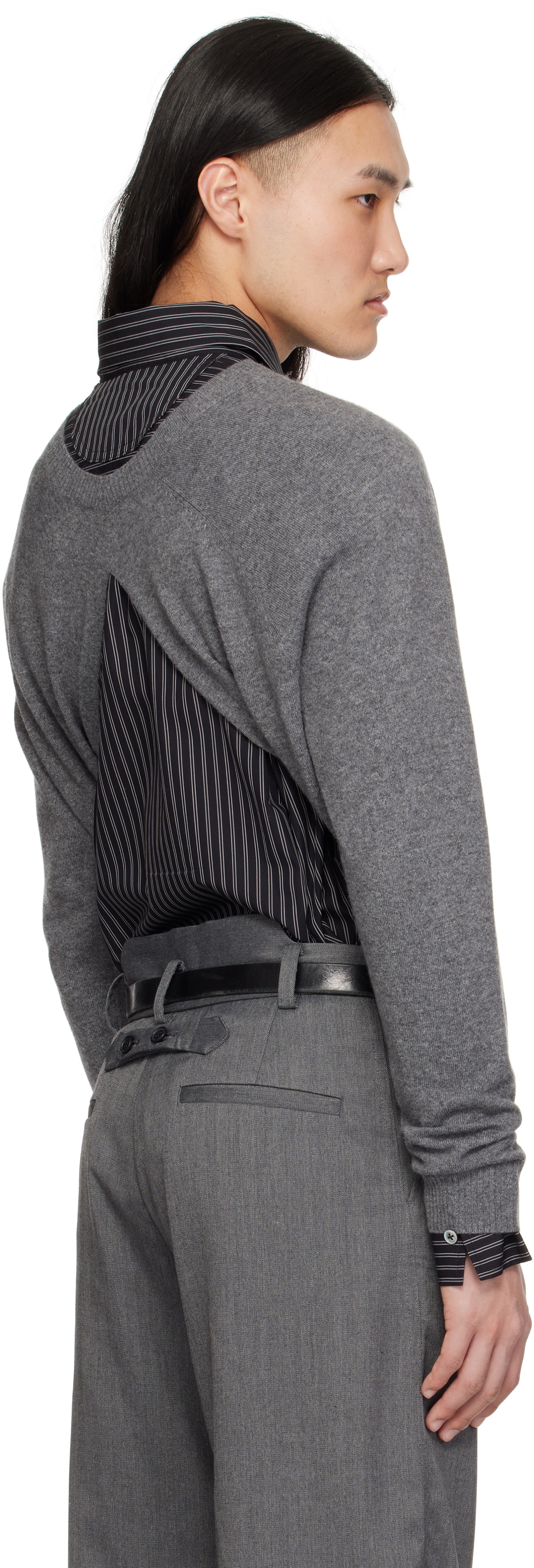 Commission Gray Double Front V-Neck Sweater