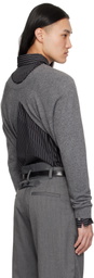 Commission Gray Double Front V-Neck Sweater