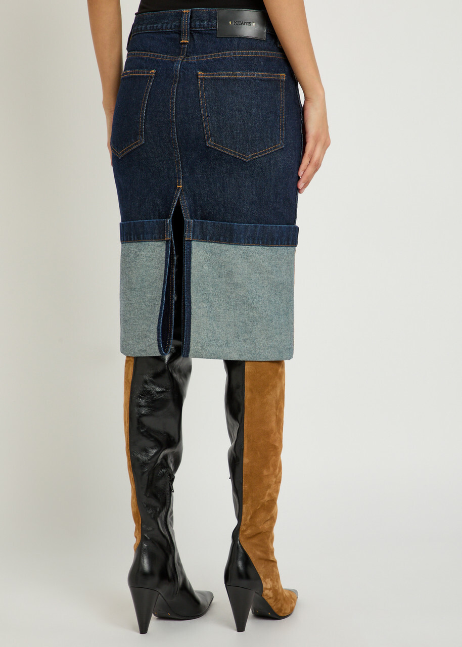 Khaite Kilian Turn-up hem Denim Skirt Indigo