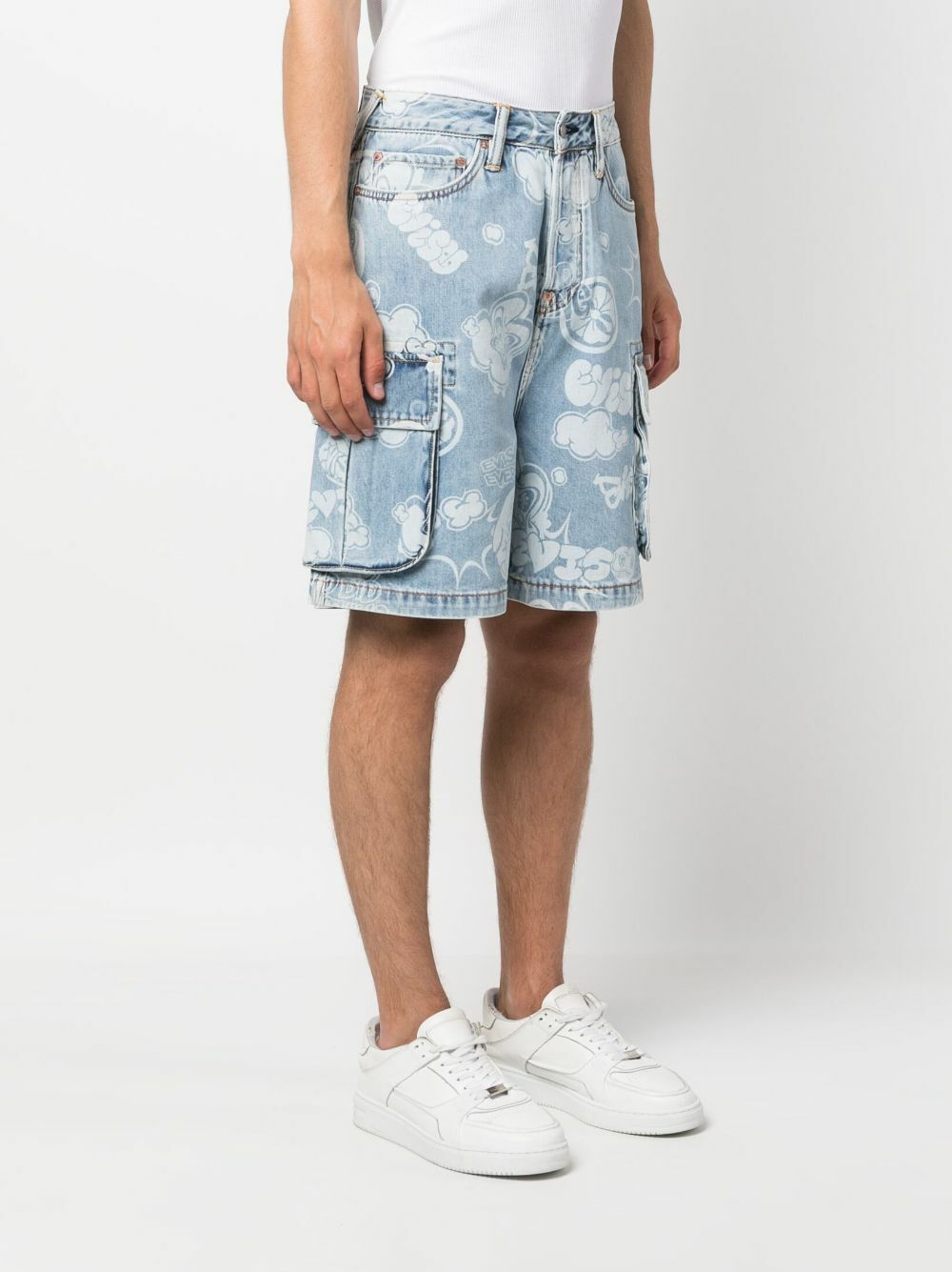 EVISU - Printed Denim Cargo Shorts Evisu