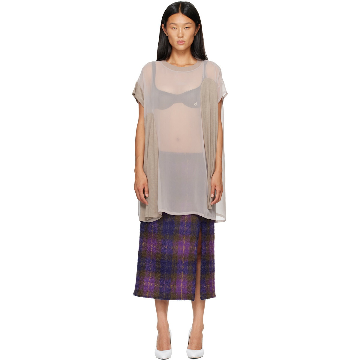 OPEN YY Beige Sheer Convertible Minidress