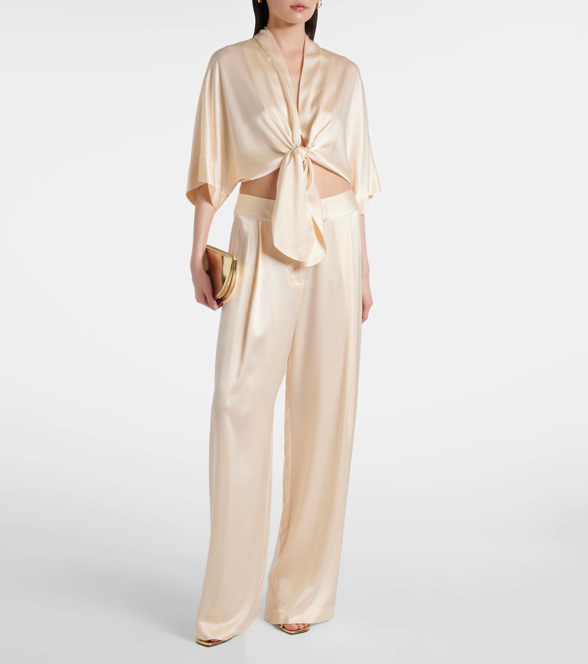The Sei Cropped silk satin wrap blouse