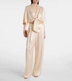 The Sei Cropped silk satin wrap blouse