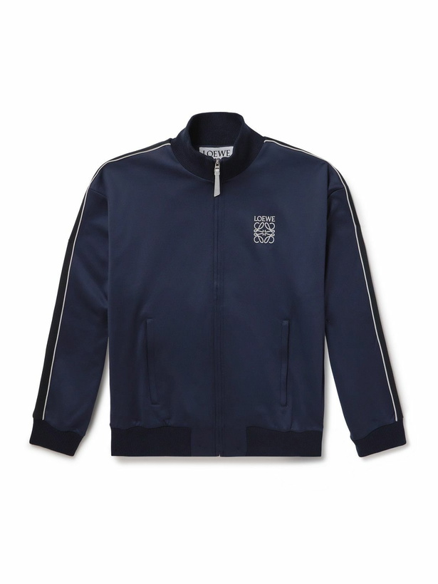 Photo: LOEWE - Twill-Trimmed Logo-Embroidered Tech-Jersey Track Jacket - Blue