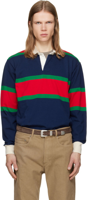 Photo: Drake's Navy Multi Stripe Cotton Rugby Shirt