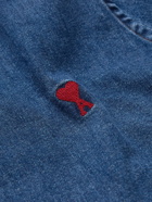 AMI PARIS - ADC Button-Down Collar Logo-Embroidered Denim Shirt - Blue