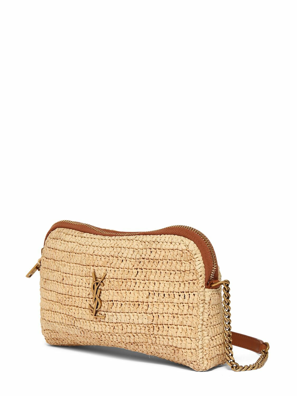 SAINT LAURENT Mini Gaby Raffia Pouch with Chain Saint Laurent