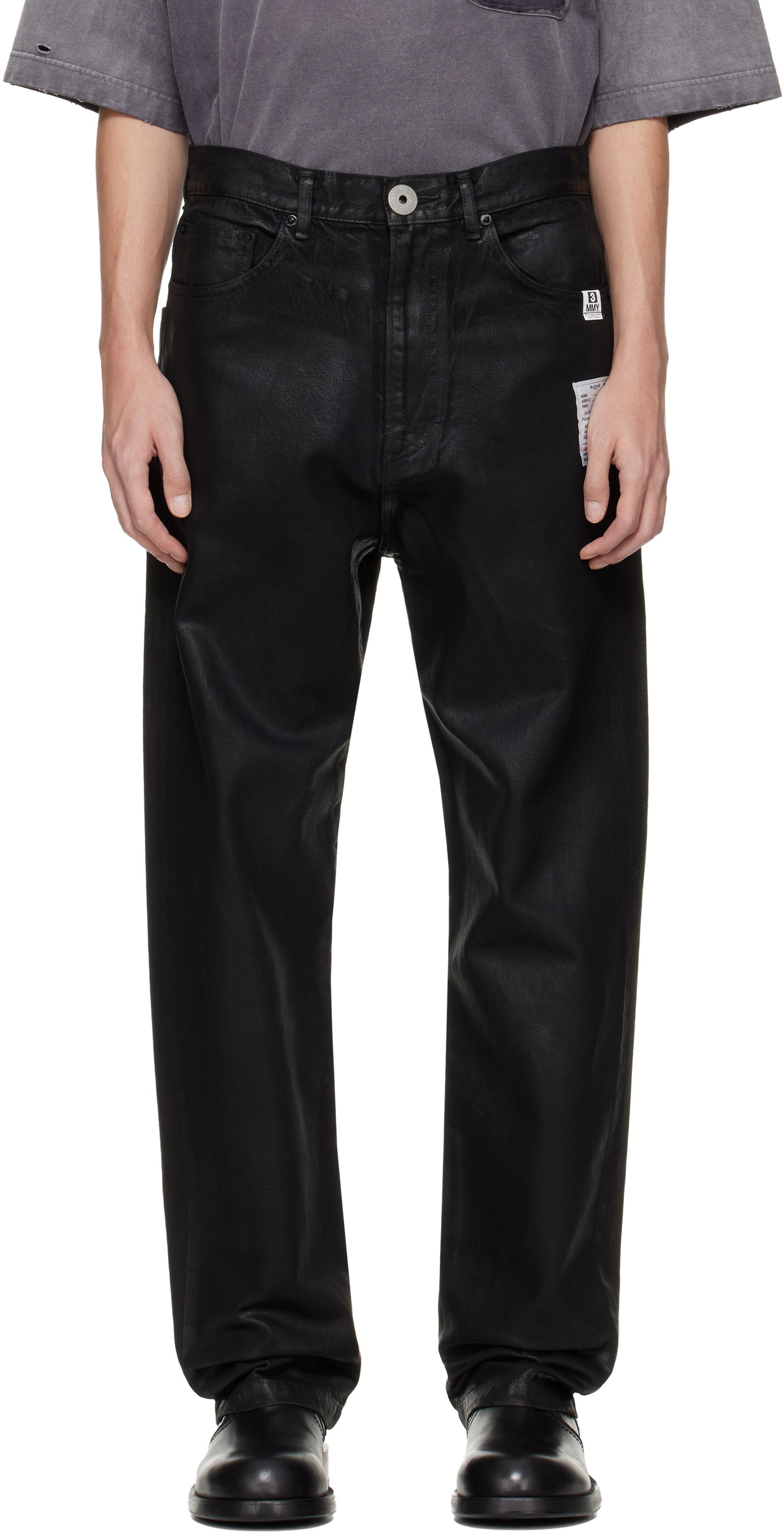 Maison MIHARA YASUHIRO Black Front Coated Denim Jeans