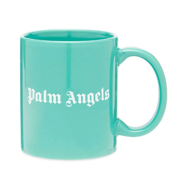 Photo: Palm Angels Men's Classic Logo Mug in Turquoise/White