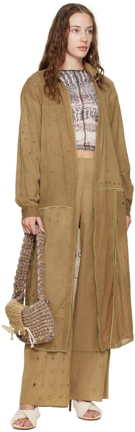 Luna Del Pinal Khaki Triple Embroidered Maxi Dress