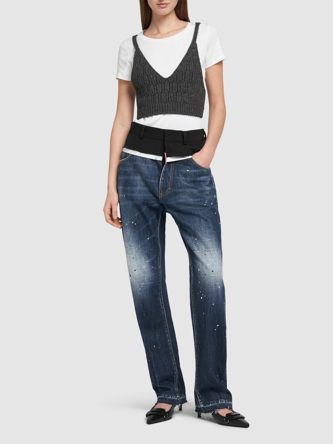 DSQUARED2 Denim & Canvas Mid Rise Baggy Jeans Dsquared2