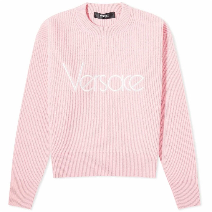 Photo: Versace Women's Knitted Logo Jumper in Pale Pink