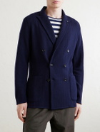 Lardini - Double-Breasted Knitted Virgin Wool Blazer - Blue