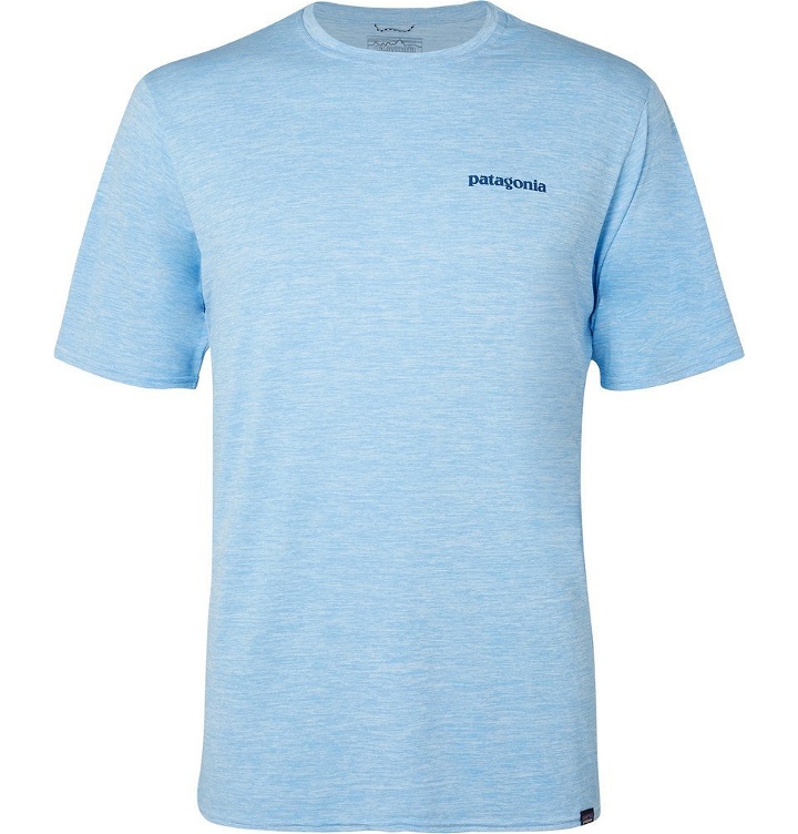 Photo: Patagonia - Logo-Print Mélange Capilene Jersey T-Shirt - Blue
