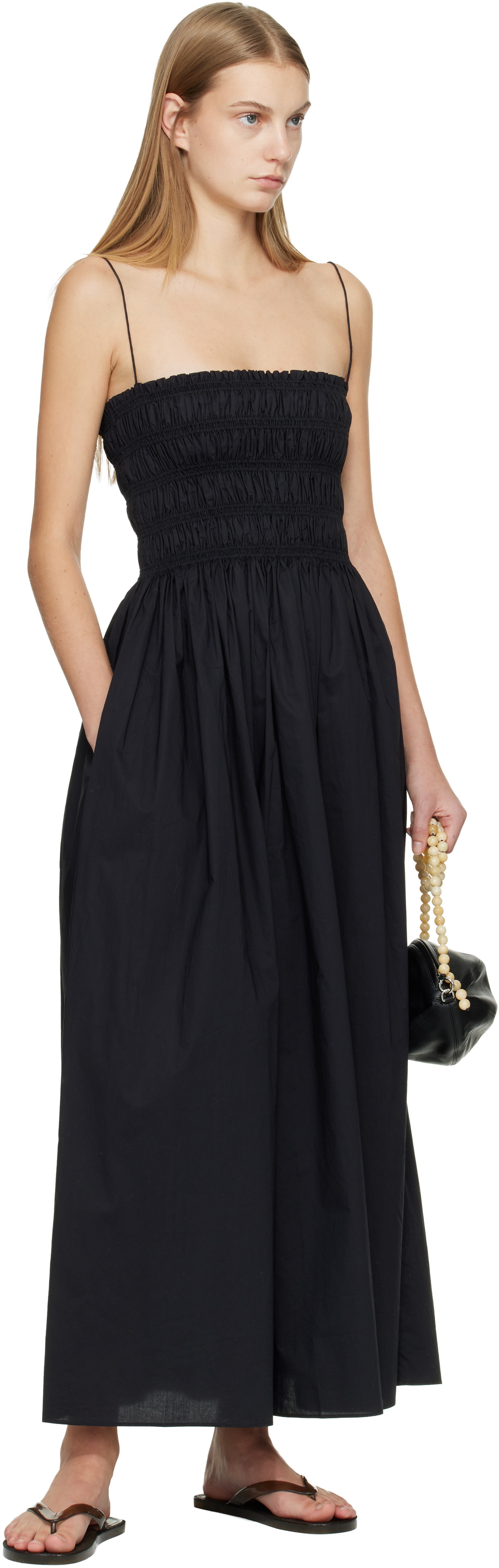 Matteau Black Shirred Bodice Midi Dress