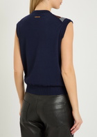 Versace Patchwork Fine-knit Wool and Suede Vest Navy