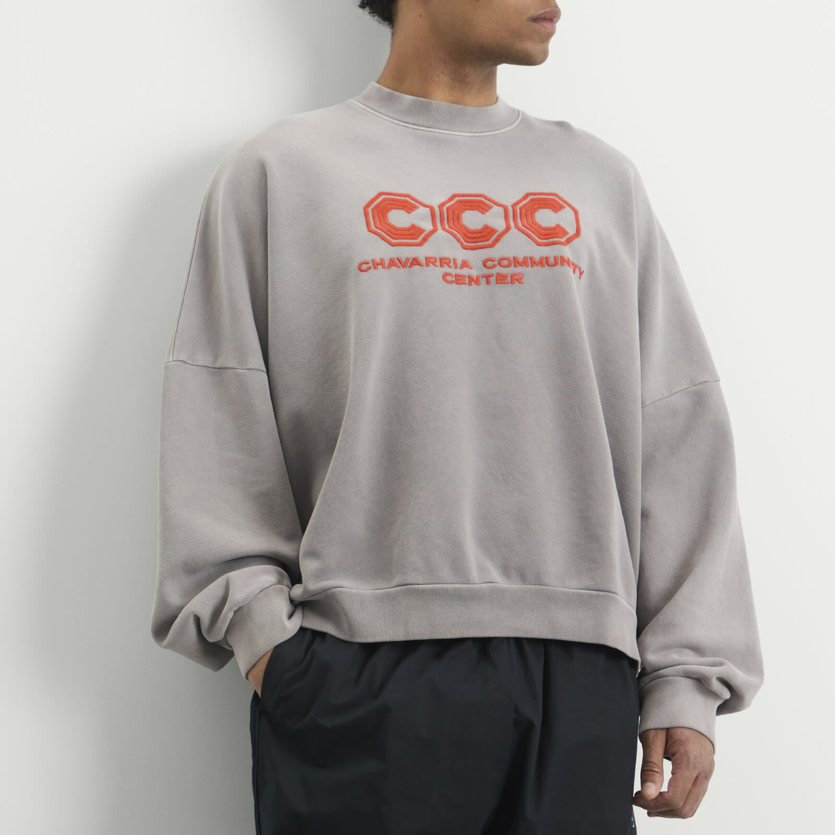 Willy Chavarria Men's CCC Hooligan Crew Sweatshirt in Concrete