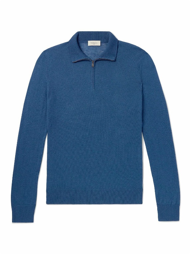 Photo: PIACENZA 1733 - Silk and Cashmere-Blend Half-Zip Sweater - Blue