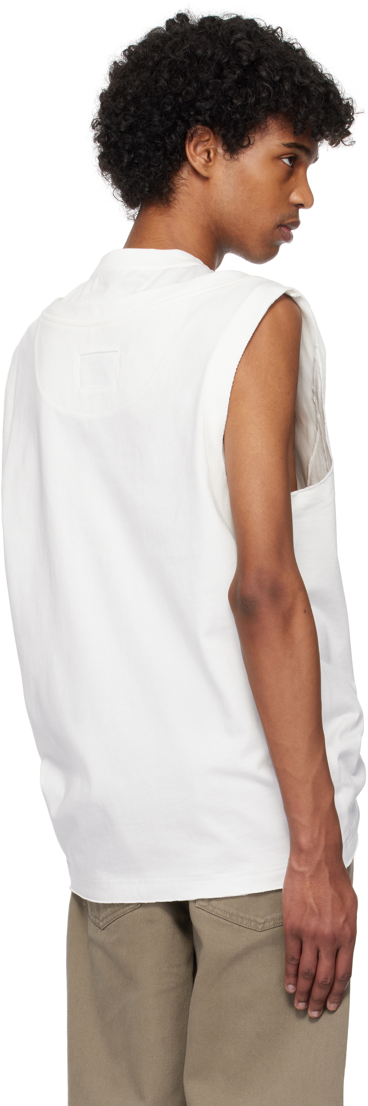 NULLUS White Slit Cut Sleeveless T-shirt NULLUS
