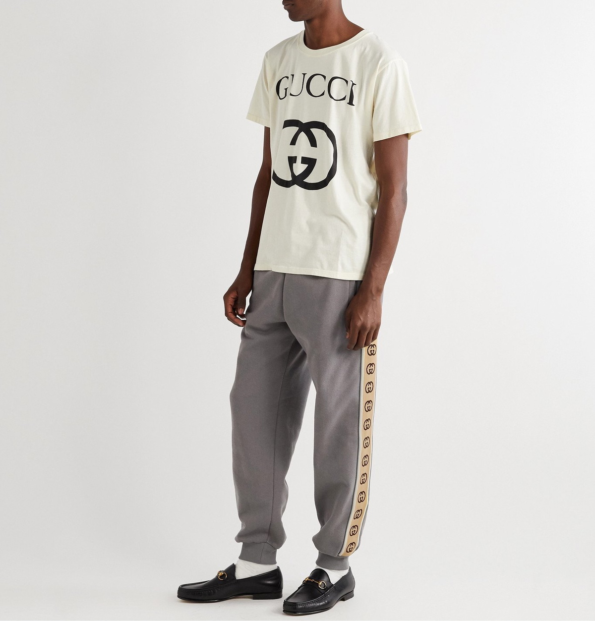 GUCCI Tapered Logo-Jacquard Webbing-Trimmed Tech-Jersey Track Pants for Men