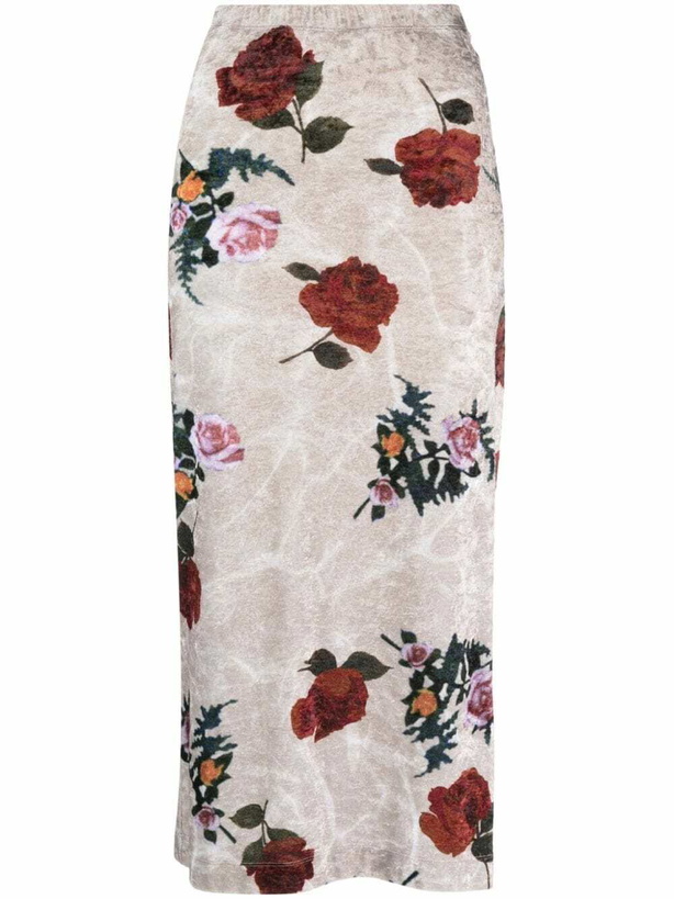 Photo: DRIES VAN NOTEN - Rose Print Velvet Long Skirt