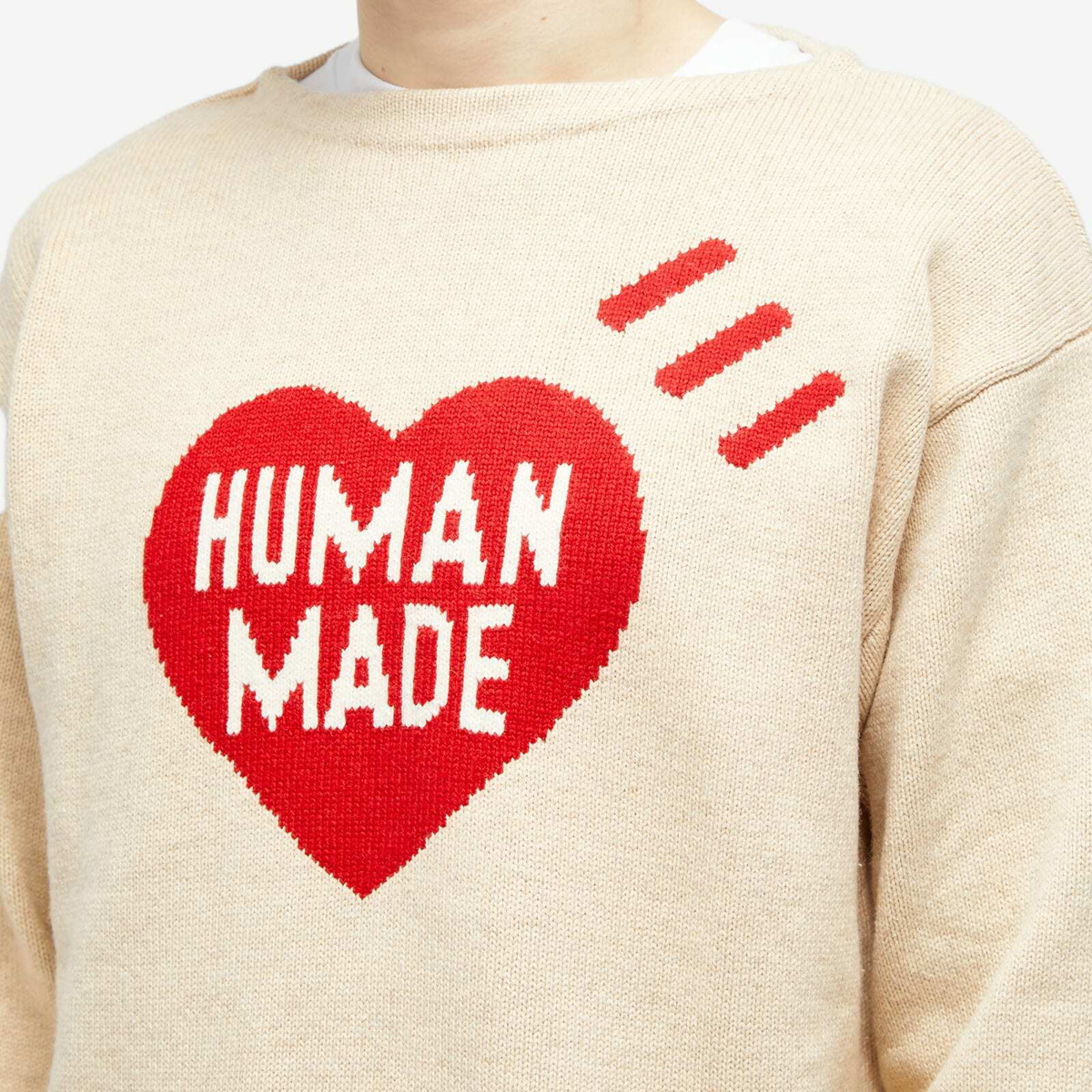 Human Made Men's Heart Knit Sweater in Beige Human Made