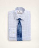 Brooks Brothers Men's Milano Slim-Fit Dress Shirt, Non-Iron Ultrafine Twill Ainsley Collar Double-Grid Check | Blue