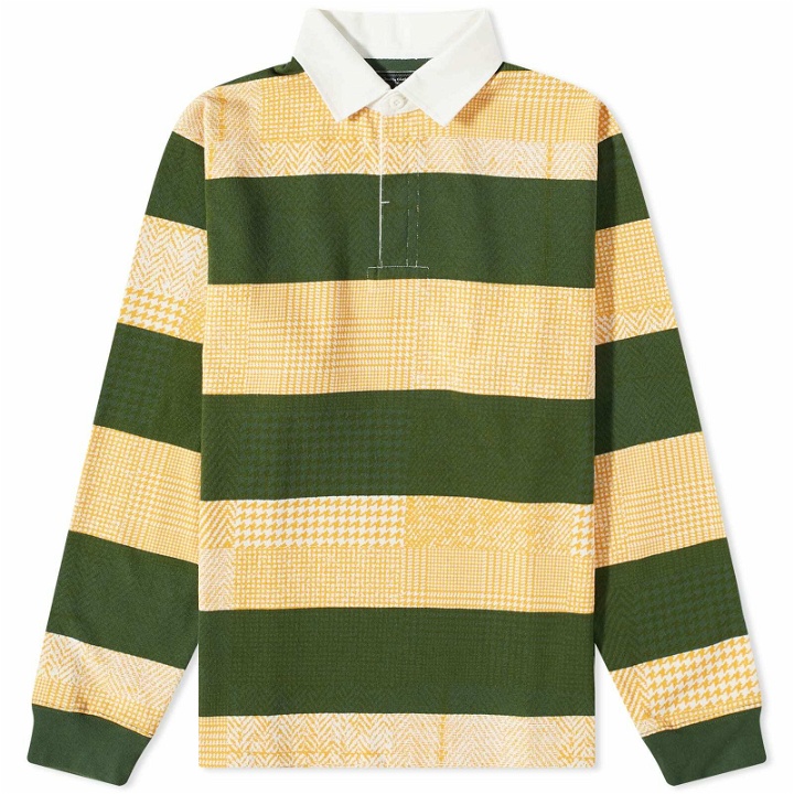 Photo: END. x Beams Plus 'Ivy League' Overdye Patchwork Rugby Shirt in White/Green Overdye