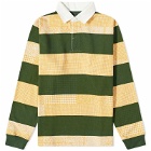 END. x Beams Plus 'Ivy League' Overdye Patchwork Rugby Shirt in White/Green Overdye