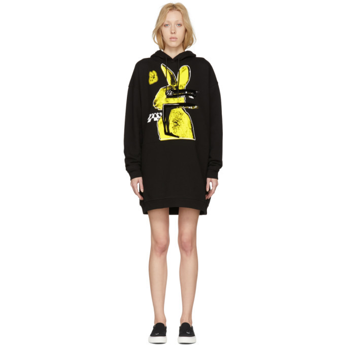 Photo: McQ Alexander McQueen Black Bunny Cut Supersized Hoodie Dress