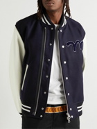Sacai - Madsaki Appliquéd Wool and Leather Varsity Jacket - Blue