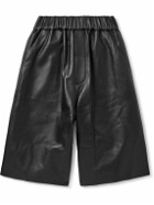 AMI PARIS - Straight-Leg Leather Bermuda Shorts - Black
