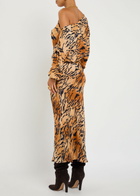Never Fully Dressed Tilly Tiger-print Chiffon Midi Dress Brown