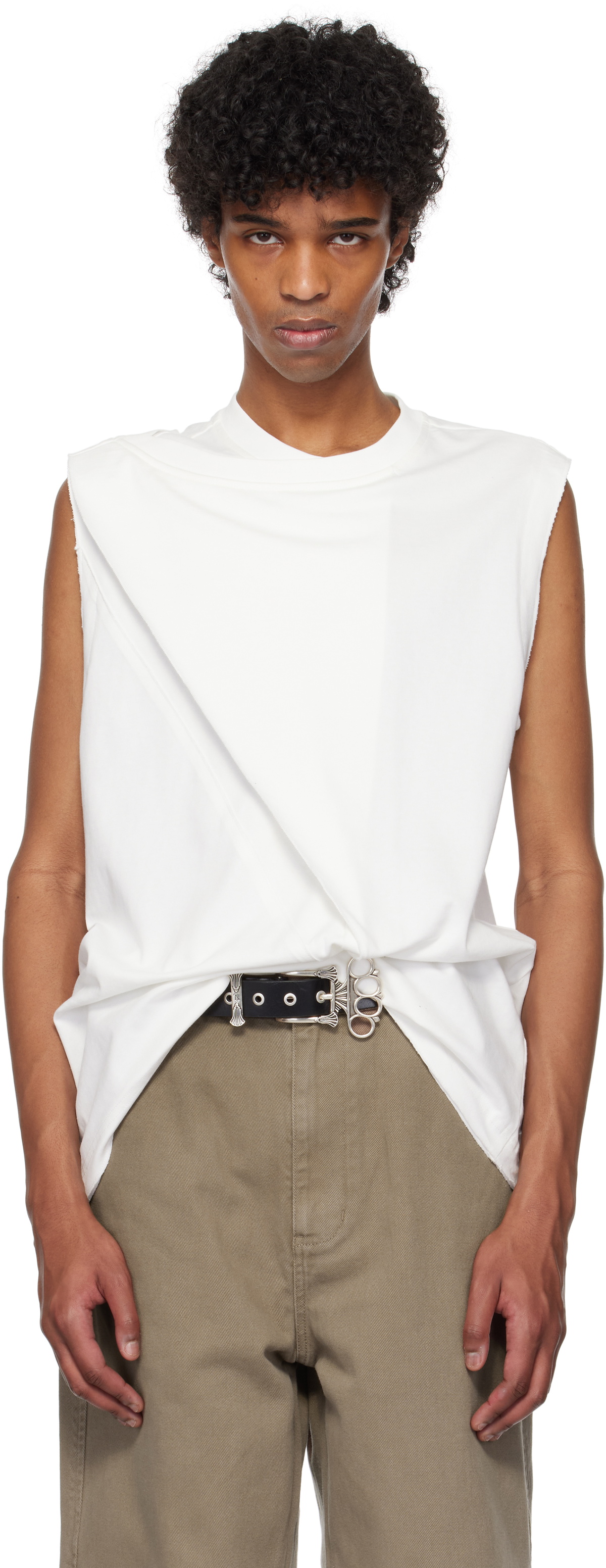 NULLUS White Slit Cut Sleeveless T-shirt