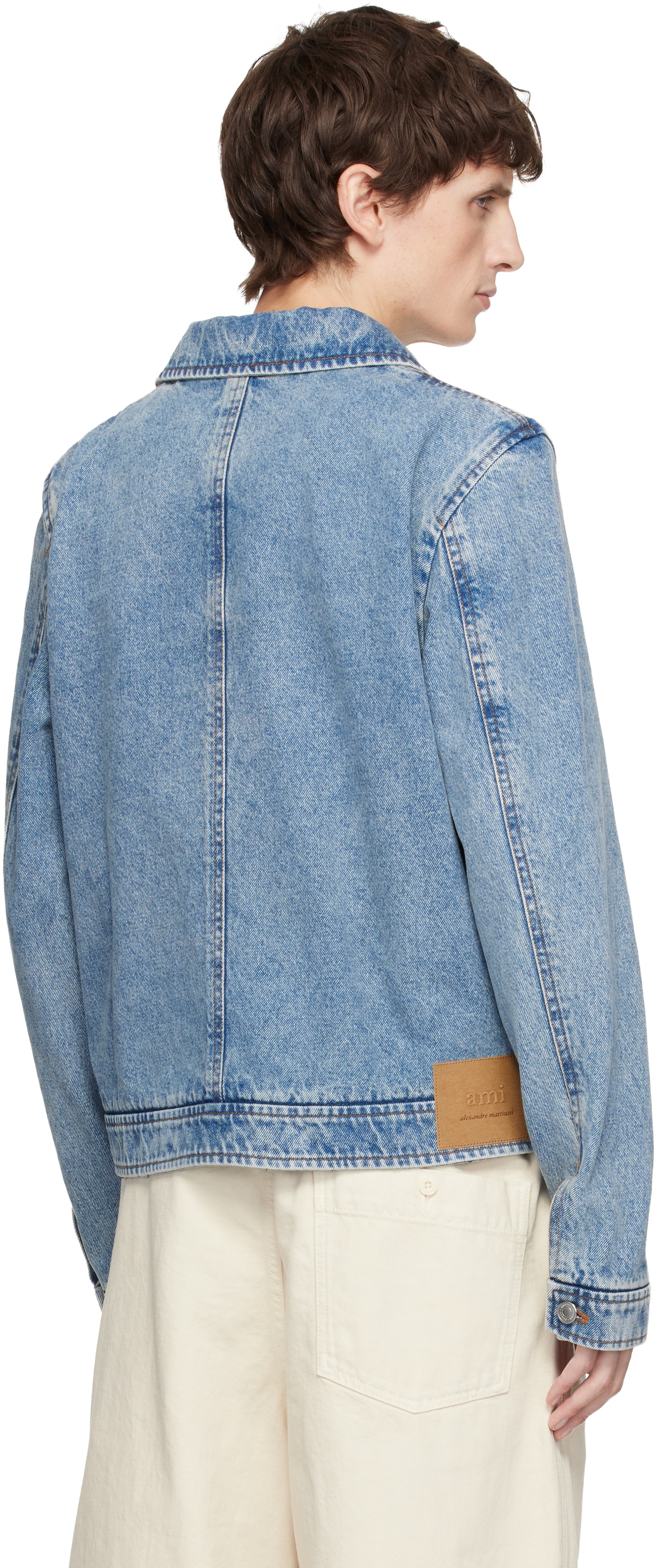 AMI Paris Blue Cotton Ami De Coeur Zipped Denim Jacket