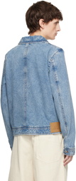 AMI Paris Blue Cotton Ami De Coeur Zipped Denim Jacket
