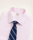 Brooks Brothers Men's Stretch Madison Relaxed-Fit Dress Shirt, Non-Iron Royal Oxford Ainsley Collar Stripe | Pink