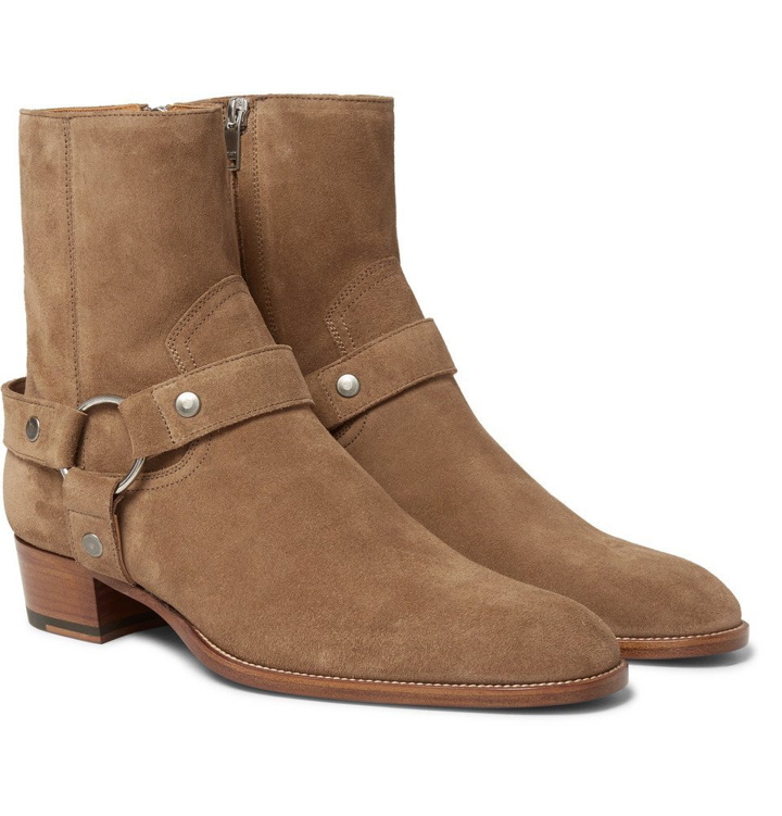 Photo: Saint Laurent - Wyatt Suede Harness Boots - Tan