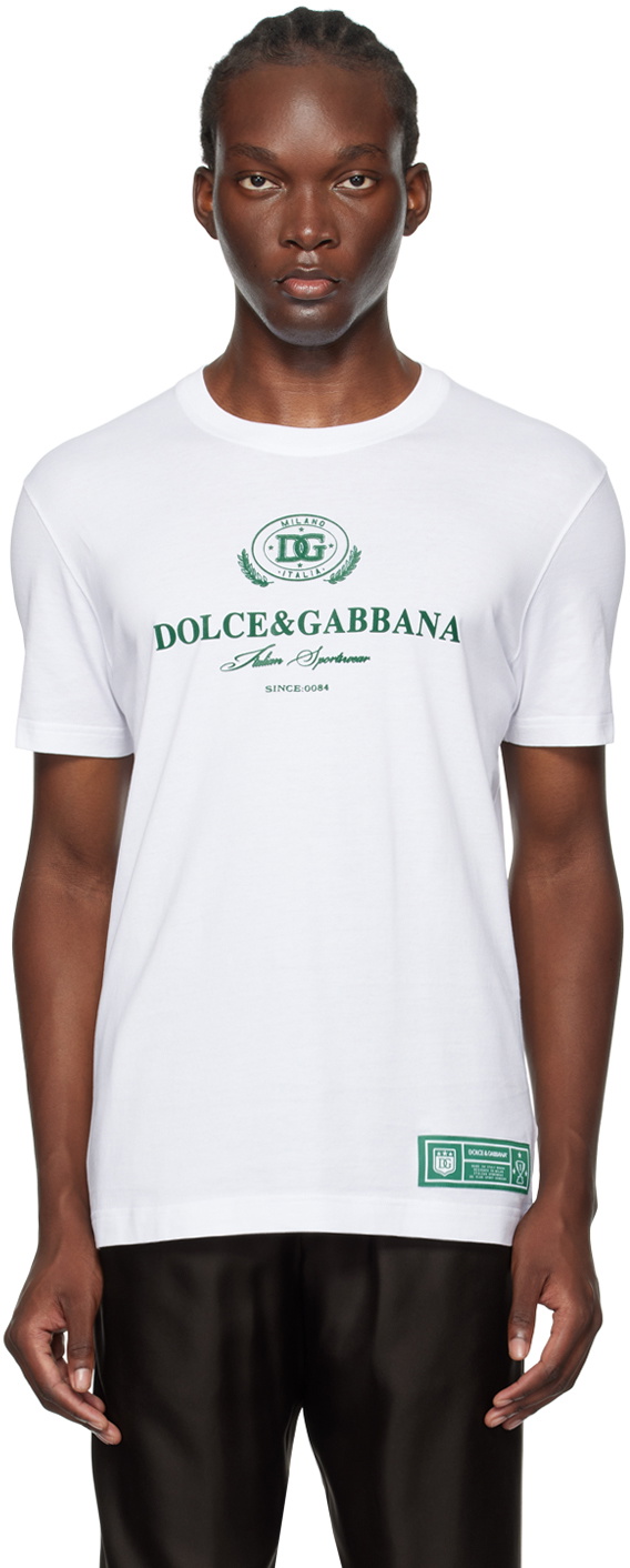 Dolce&Gabbana White Flocked-Logo T-Shirt Dolce & Gabbana