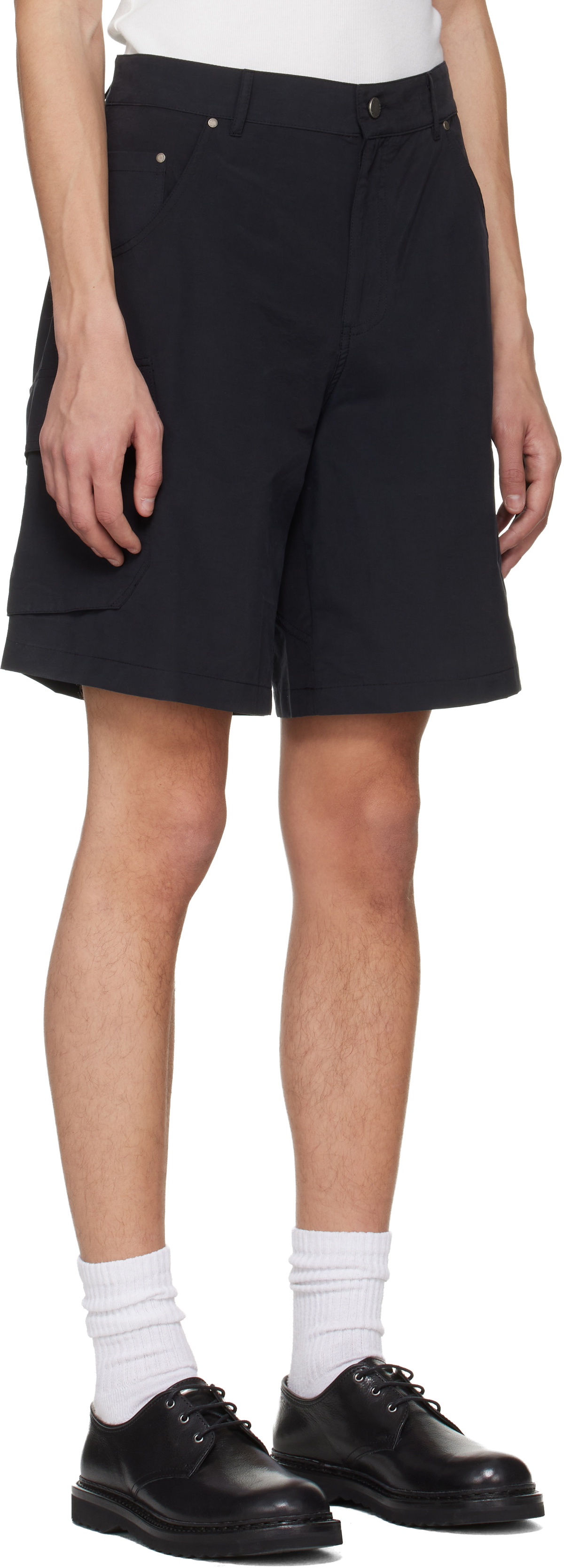 Serapis Black Riveted Nylon Cargo Shorts